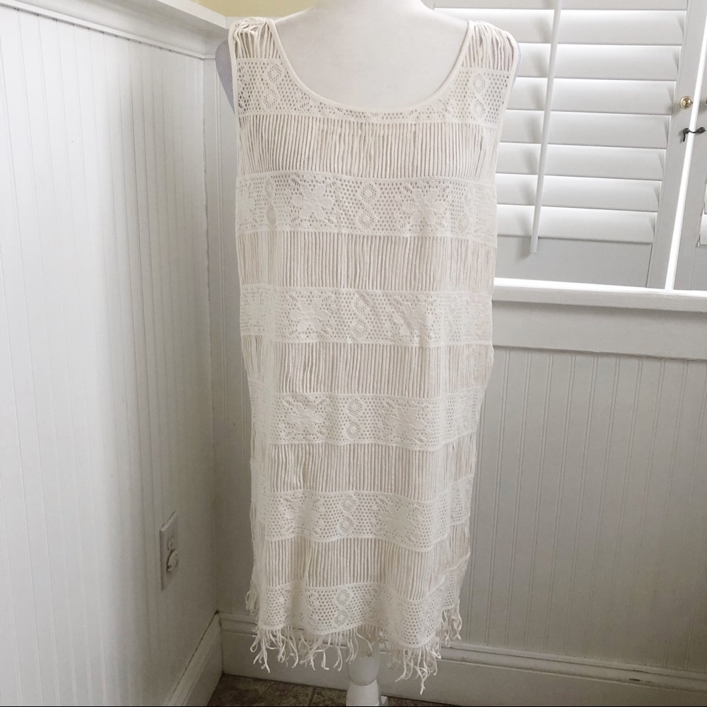 American Eagle Ivory Sleeveless Boho Fringe Dress